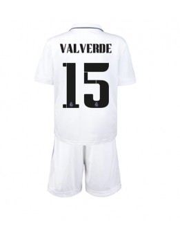 Real Madrid Federico Valverde #15 Heimtrikotsatz für Kinder 2022-23 Kurzarm (+ Kurze Hosen)